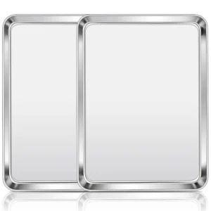 Large Baking Sheet Set 2 Pack Half Sheet Pan 17 7×12 2 Inch 0 8mm Heavy Duty Carbon Steel Nonstick Warp Resistant Cookie Sheet Baking Roasting Textur