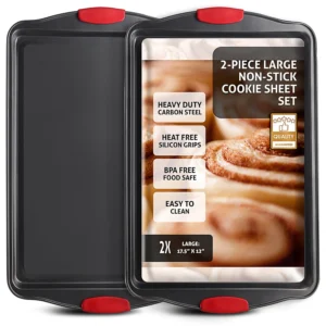 Large Baking Sheet Set 2 Pack Half Sheet Pan 17 7×12 2 Inch 0 8mm Heavy Duty Carbon Steel Nonstick Warp Resistant Cookie Sheet Baking Roasting Textur