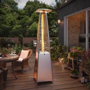 LAUSAINT HOME 48 000 BTU Pyramid Patio Heater with Cover Wheels Outdoor Propane Flame Heater Silver