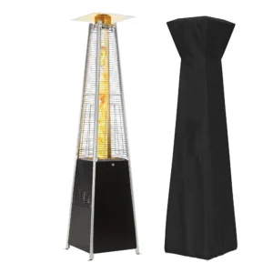 LAUSAINT HOME 48 000 BTU Pyramid Patio Heater with Cover Wheels Outdoor Propane Flame Heater Silver