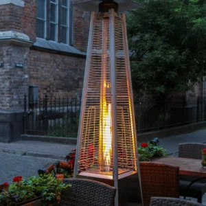 LAUSAINT HOME 48 000 BTU Pyramid Patio Heater with Cover Wheels Outdoor Propane Flame Heater Silver