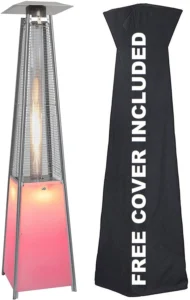 LAUSAINT HOME 48 000 BTU Pyramid Patio Heater with Cover Wheels Outdoor Propane Flame Heater Silver