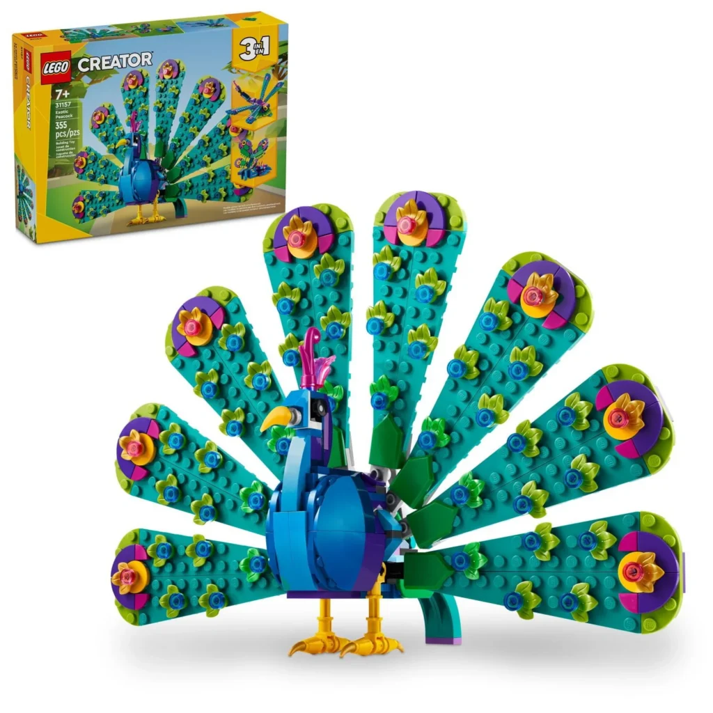 LEGO Creator 3 1 Exotic Peacock Toy Transforms Dragonfly Butterfly Play and Display Gift Idea Boys Girls Ages 7 Years Old Up Bird 31157 1