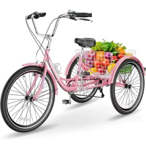 Lilypelle Adult Tricycles 7 Speed 20 24 26 Inch Three Wheel Bike Cruiser Trike with Low Step Through Frame Large Basket for Men Women Seniors