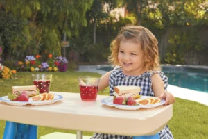 Little Tikes Outdoor Portable Kids Picnic Table with Umbrella Blue Green