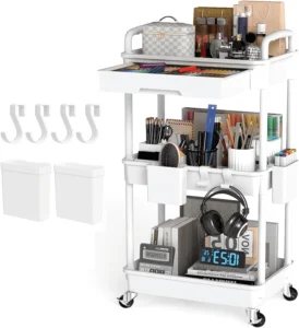 LLMRR 3 Tier Rolling Utility Cart Drawer Cart Drawer Handle Bathroom Cart Organizer Rolling Storage Cart Drawer Rolling Cart Lockable Wheels Kitchen