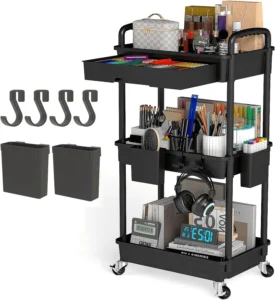 LLMRR 3 Tier Rolling Utility Cart Drawer Cart Drawer Handle Bathroom Cart Organizer Rolling Storage Cart Drawer Rolling Cart Lockable Wheels Kitchen