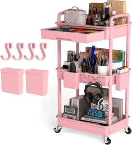 LLMRR 3 Tier Rolling Utility Cart Drawer Cart Drawer Handle Bathroom Cart Organizer Rolling Storage Cart Drawer Rolling Cart Lockable Wheels Kitchen
