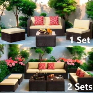 Lofka 5-Piece Outdoor Patio Furniture Set, Sectional Sofa with Cushions