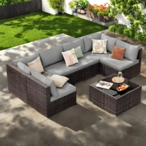 Lofka 5-Piece Outdoor Patio Furniture Set, Sectional Sofa with Cushions