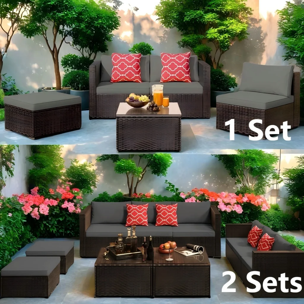 Lofka 5-Piece Outdoor Patio Furniture Set, Sectional Sofa with Cushions — alternate angle showing full product