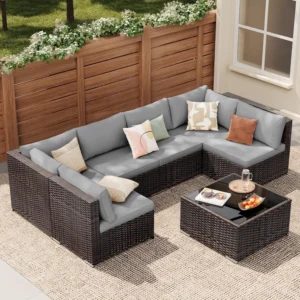 Lofka 5-Piece Outdoor Patio Furniture Set, Sectional Sofa with Cushions