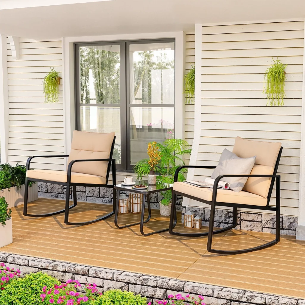 Lofka 3-Piece PE Rattan Patio Rocking Set – Balcony Ready — close-up detail of design and finish