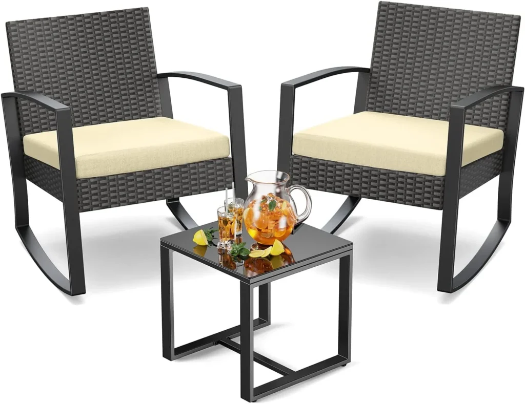 Lofka 3-Piece PE Rattan Patio Rocking Set – Balcony Ready — alternate angle showing full product