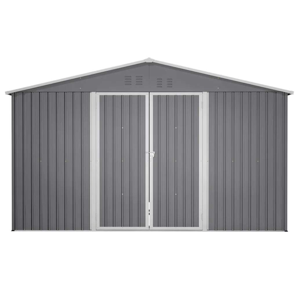 LZBEITEM 11 x 13 ft Outdoor Metal Storage Shed Floor Frame Kit Galvanized Steel Garden Shed Metal Garden Tool Shed Lockable Backyard Patio Gray 133 6