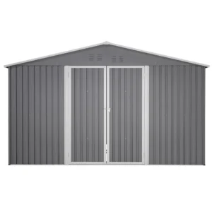 LZBEITEM 11 x 13 ft Outdoor Metal Storage Shed Floor Frame Kit Galvanized Steel Garden Shed Metal Garden Tool Shed Lockable Backyard Patio Gray 133 6