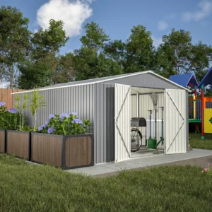LZBEITEM 11 x 13 ft Outdoor Metal Storage Shed Floor Frame Kit Galvanized Steel Garden Shed Metal Garden Tool Shed Lockable Backyard Patio Gray 133 6