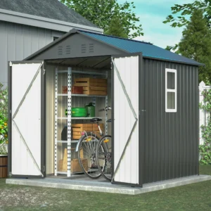 LZBEITEM 11 x 13 ft Outdoor Metal Storage Shed Floor Frame Kit Galvanized Steel Garden Shed Metal Garden Tool Shed Lockable Backyard Patio Gray 133 6