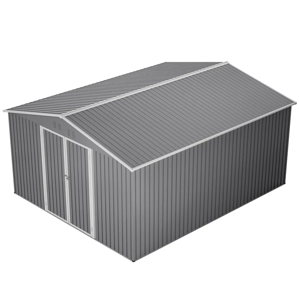LZBEITEM 11 x 13 ft Outdoor Metal Storage Shed Floor Frame Kit Galvanized Steel Garden Shed Metal Garden Tool Shed Lockable Backyard Patio Gray 133 6 — alternate angle showing full product