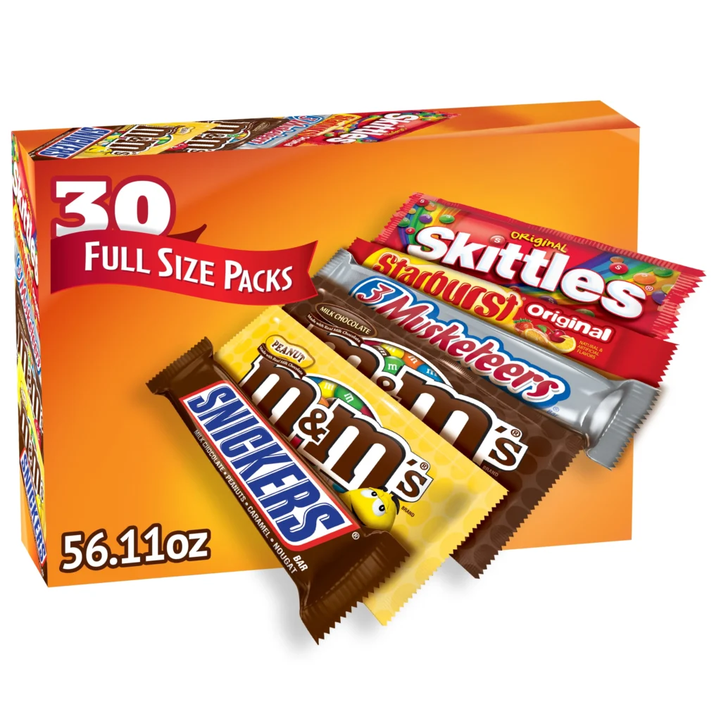 M M s Snickers 3 Musketeers Skittles Starburst Variety Pack Full Size Candy Assortment 30 Bars