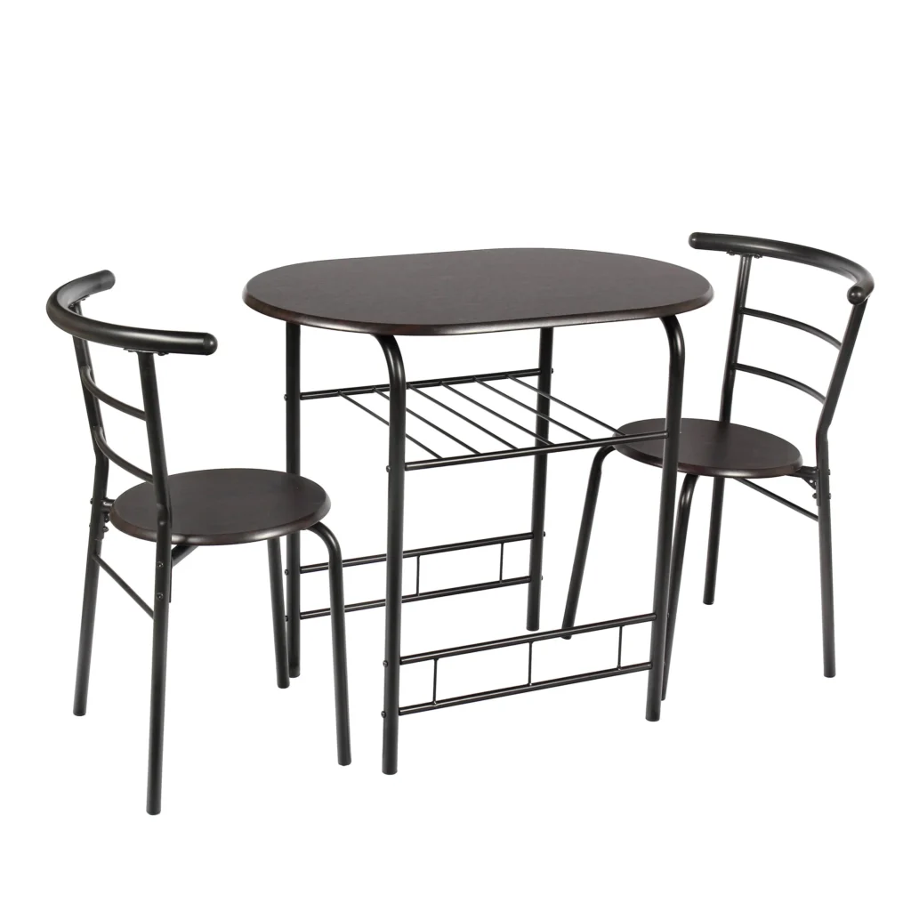 Mainstays 3 Piece Metal Wood Dining Set – Compact Black & Gray — close-up detail of design and finish