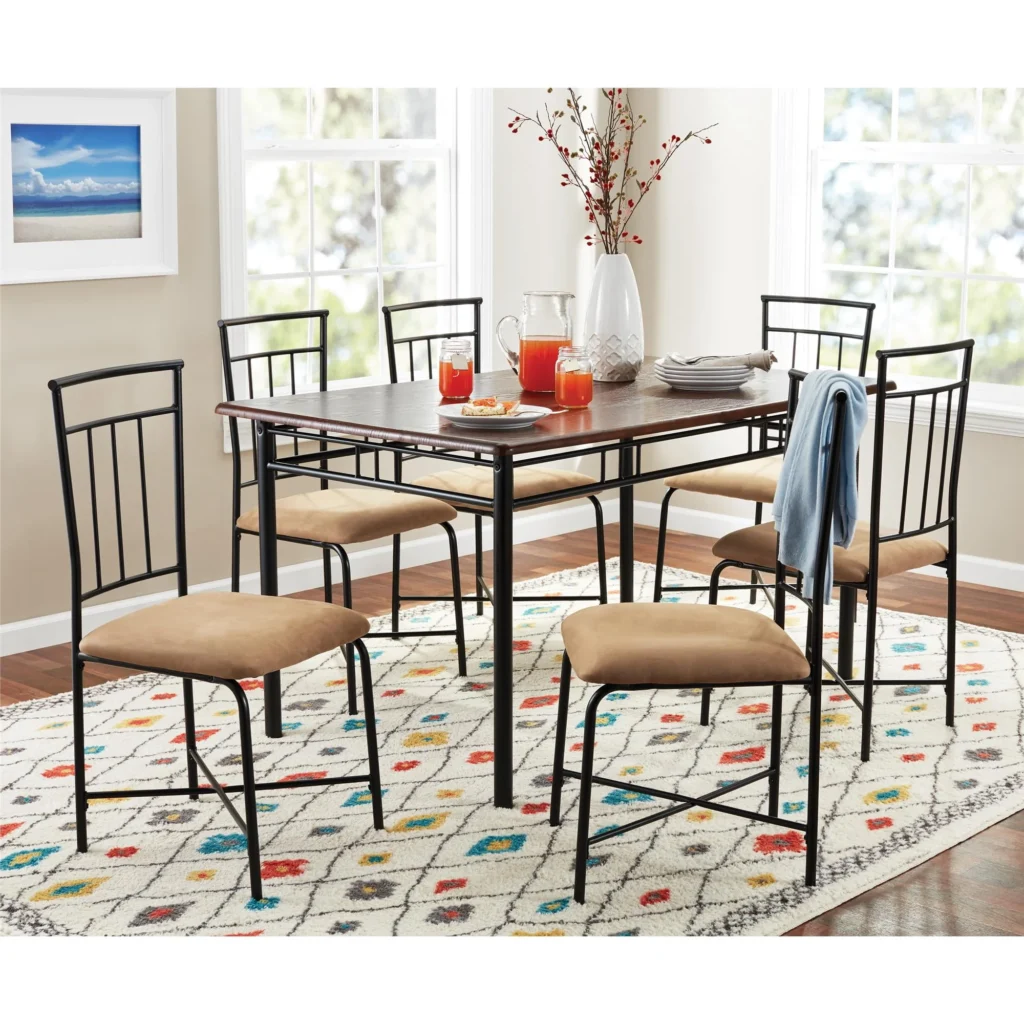 Mainstays 3 Piece Metal Wood Dining Set – Compact Black & Gray — alternate angle showing full product