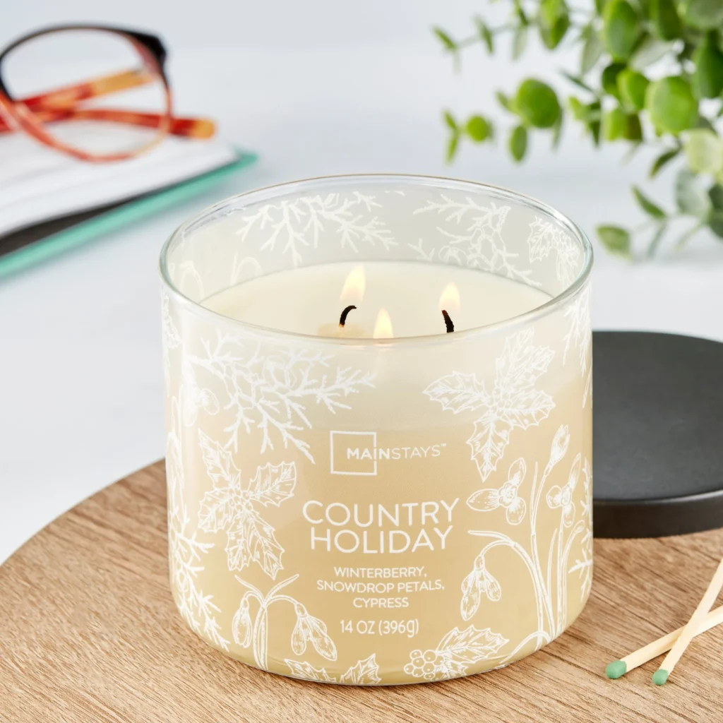 Mainstays 3 Wick Ombre Holiday Scented Candle – 14 oz Design — alternate angle showing full product
