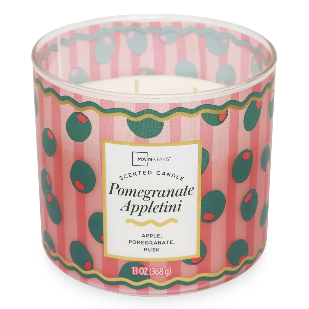 Mainstays 3 Wick Pomegranate Appletini Fragrance Candle with a Decorative wrap 13 Ounce 1