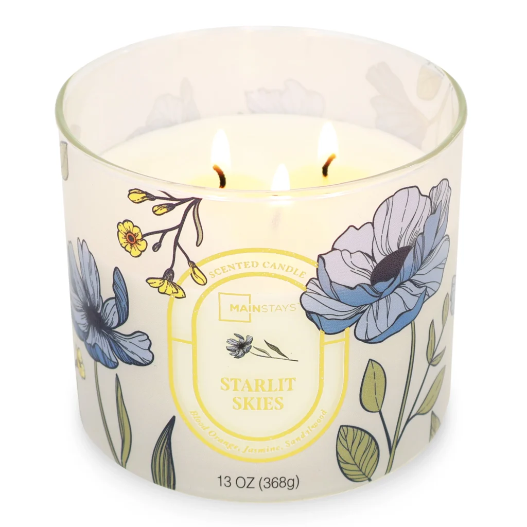 Mainstays 3 Wick Starlit Skies Fragranced Candle with Floral Design Wrap 13 Ounce