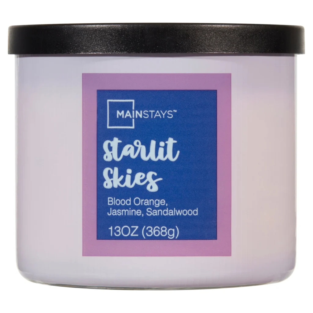 Mainstays 3 Wick Starlit Skies Fragranced Candle with Floral Design Wrap 13 Ounce — alternate angle showing full product