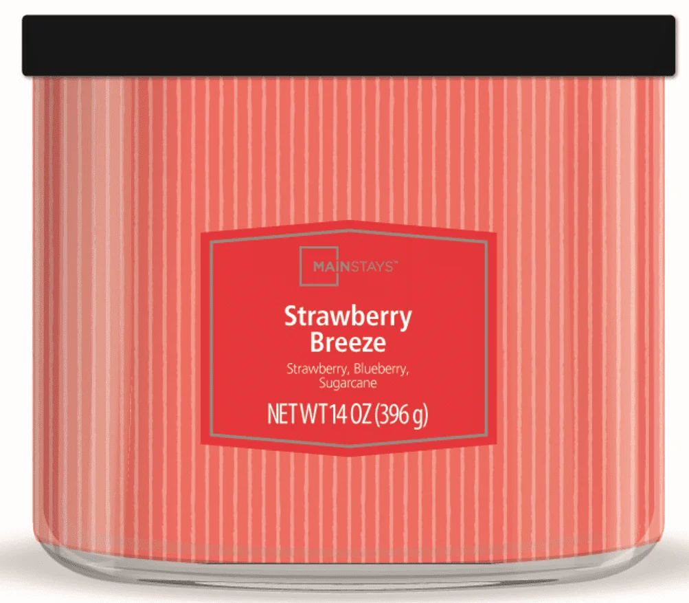 Mainstays 3-Wick Strawberry Breeze Candle – Decorative Wrap β alternate angle showing full product