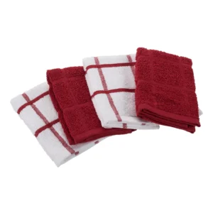 Mainstays 4 Pack 12 x12 Woven Kitchen Dish Cloth Set Red Sedona
