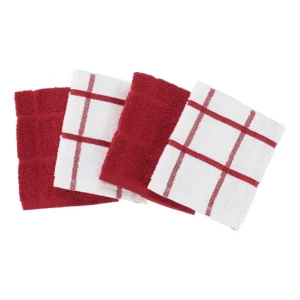 Mainstays 4 Pack 12 x12 Woven Kitchen Dish Cloth Set Red Sedona