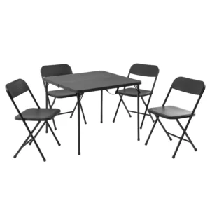 Mainstays 5 Piece Resin Card Folding Table and Four Folding Chairs Set Black