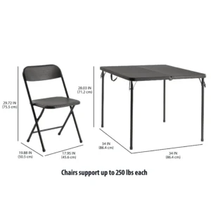Mainstays 5 Piece Resin Card Folding Table and Four Folding Chairs Set Black
