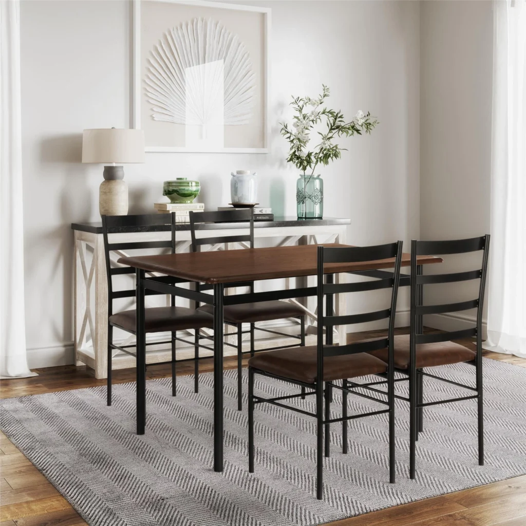Mainstays 5 Piece Wood Metal Dining Room Set Seats 4 Canyon Walnut Black