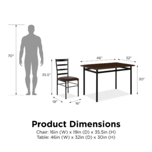 Mainstays 5 Piece Wood Metal Dining Room Set Seats 4 Canyon Walnut Black