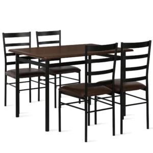 Mainstays 5 Piece Wood Metal Dining Room Set Seats 4 Canyon Walnut Black