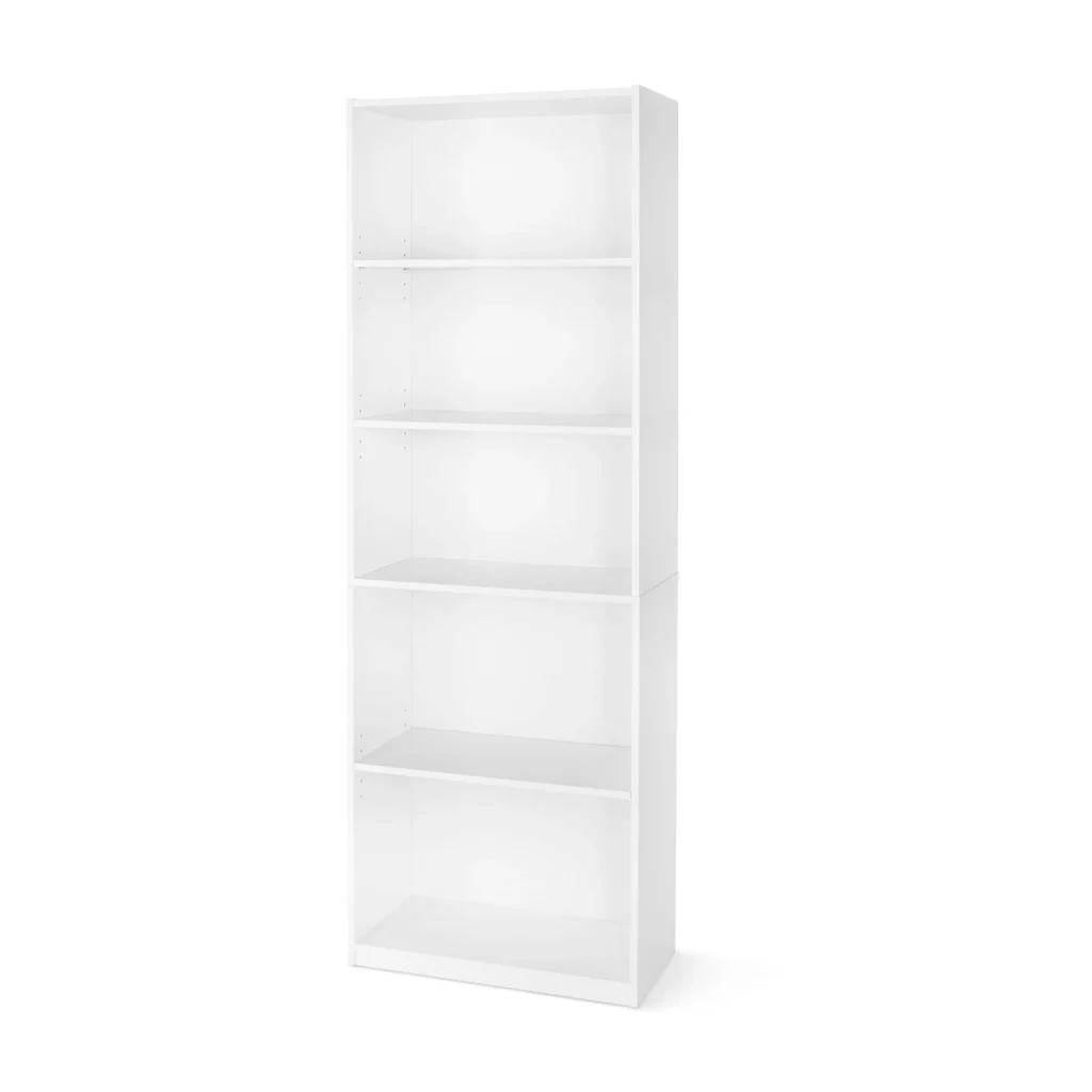 Mainstays 5 Shelf Bookcase with Adjustable Shelves White — close-up detail of design and finish