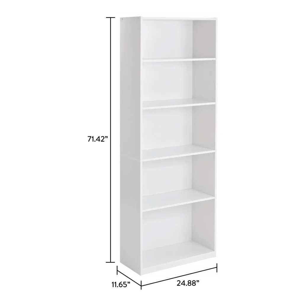 Mainstays 5 Shelf Bookcase with Adjustable Shelves White — alternate angle showing full product