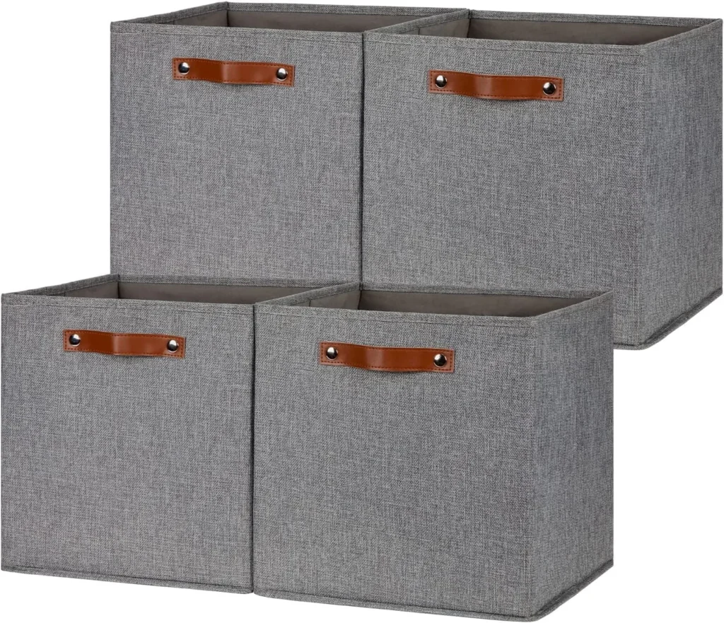 Mainstays Collapsible Fabric Cube Storage Bins – 6-Pack Gray Flannel — close-up detail of design and finish