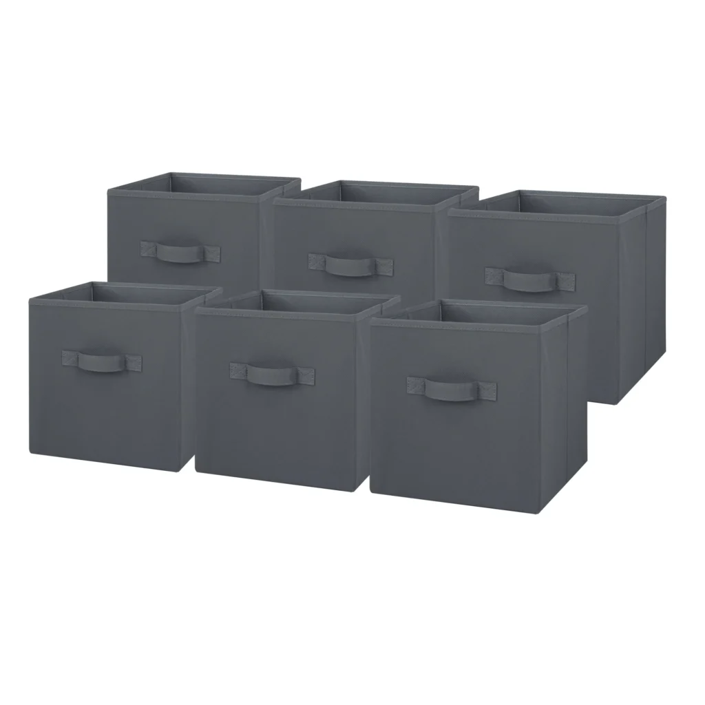 Mainstays Collapsible Cube Fabric Storage Bins 10 5 x 10 5 6 Pack Gray Flannel