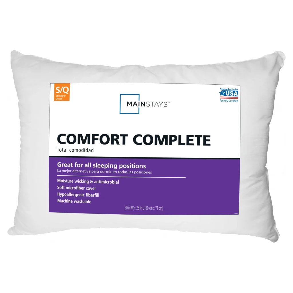 Mainstays Comfort Complete Pillow Standard Queen — alternate angle showing full product