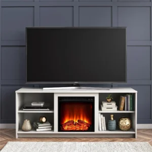 Mainstays Farmhouse Fireplace TV Stand for TVs up to 55 Black Walnut Finish