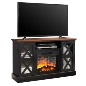 Mainstays Farmhouse Fireplace TV Stand for TVs up to 55 Black Walnut Finish