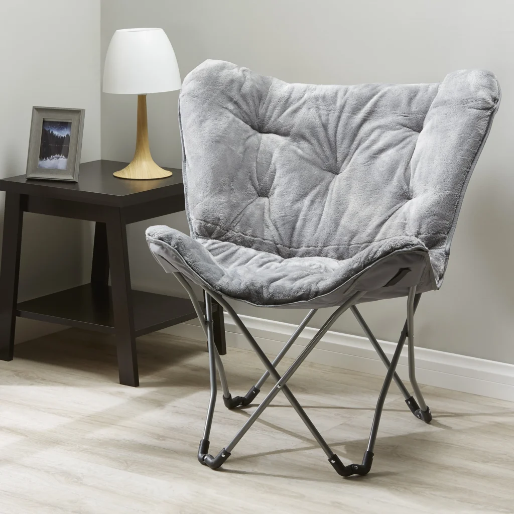 Mainstays Faux Fur Butterfly Chair for Kids and Teens Gray