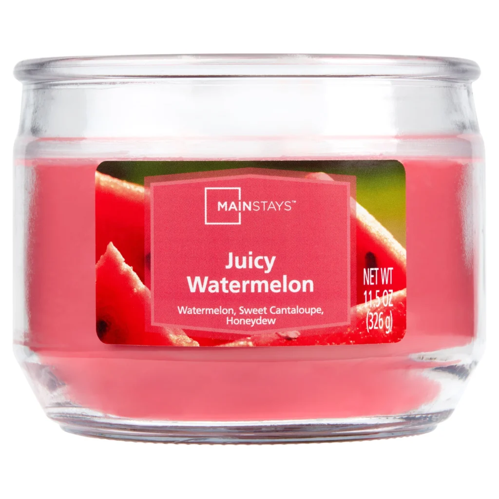 Mainstays Juicy Watermelon 3-Wick Candle – 11.5 oz Long-Lasting Aroma — close-up detail of design and finish