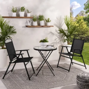 Mainstays Outdoor Bistro Set Black 3 Piece with Folding