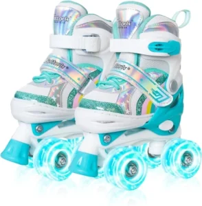 MammyGol Girls Roller Skates Little Kids Toddler Ages 5 8 4 5 6 7 4 Size Adjustable Rainbow Unicorn Quad Skates Light Wheels Best Birthday Gift Outdo