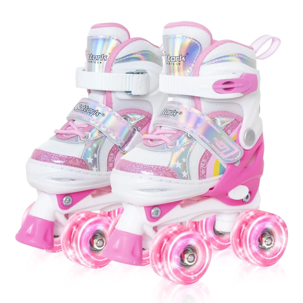 MammyGol Girls Roller Skates Little Kids Toddler Ages 5 8 4 5 6 7 4 Size Adjustable Rainbow Unicorn Quad Skates Light Wheels Best Birthday Gift Outdo